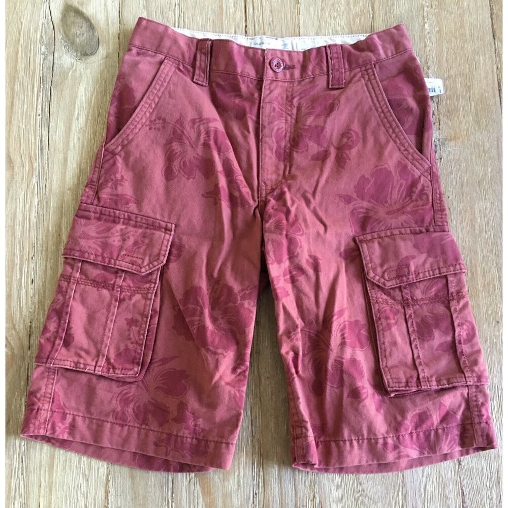 Old Navy Boys Cargo Shorts Tropical Hawaiian Sunwashed Rust Twill  Size 12 NEW